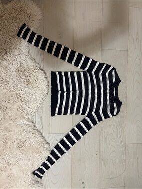 Zara Black and White Striped Crewneck Sweater